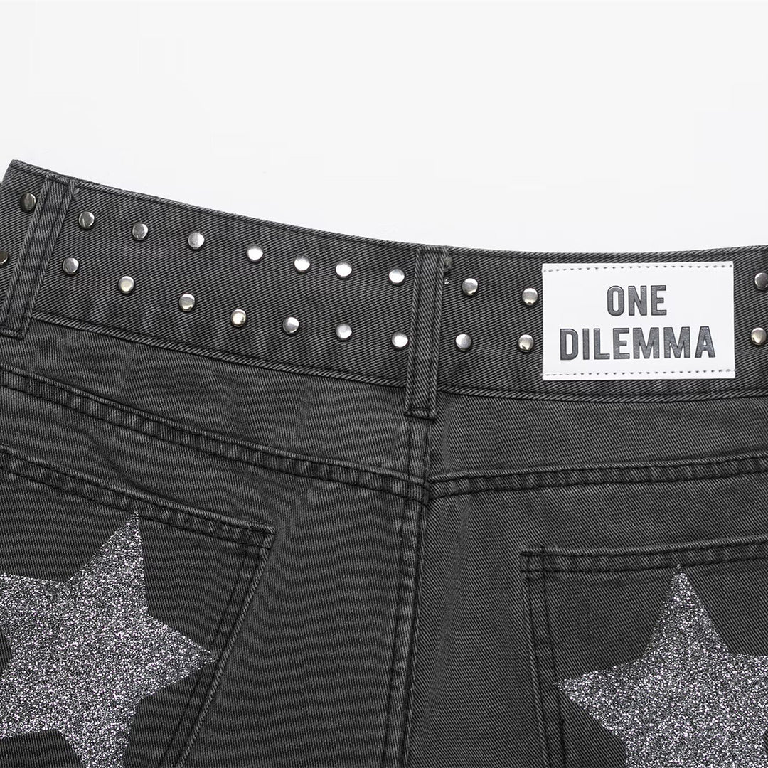 Dame jeans-shorts med dekorative nitter Skovae
