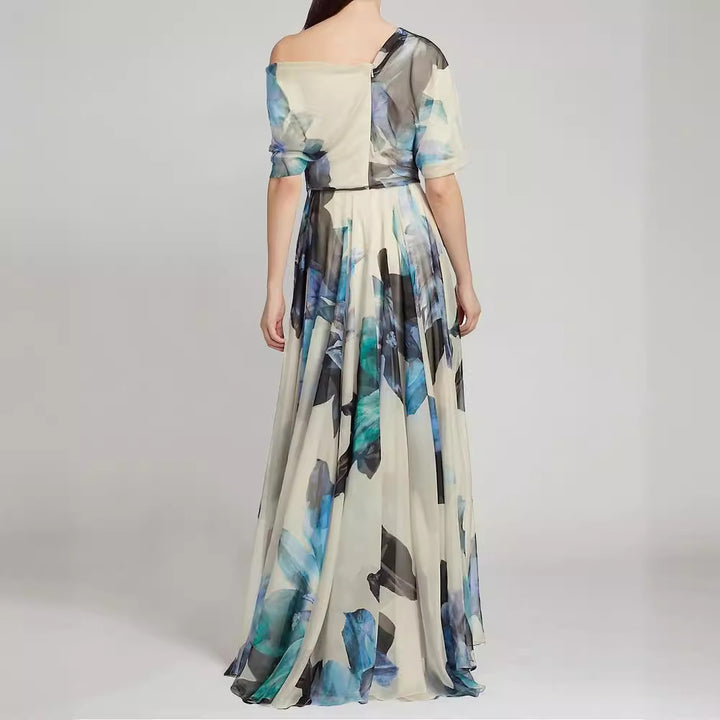 Kvinder elegant chiffon kjole med off-shoulder design og blomster mønster Skovae
