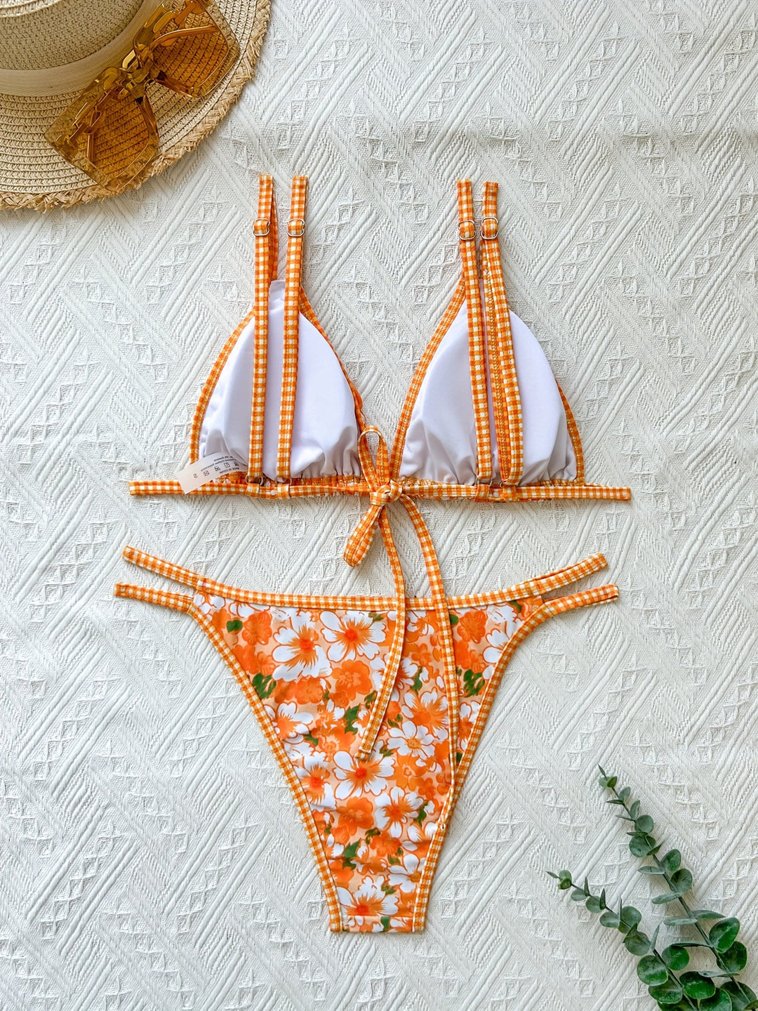 Dame Triangel-Bikini med blomstrede mønsterdetaljer og justerbare stropper Stilla