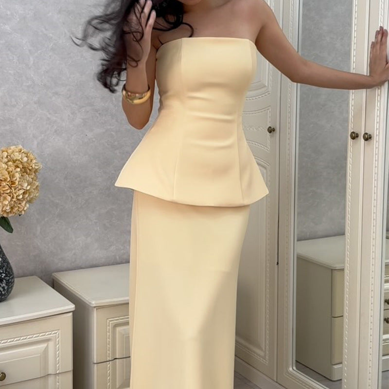 Dame Elegant Peplum Kjole med vid Skirt og hjerteformet Udsnit Stilla
