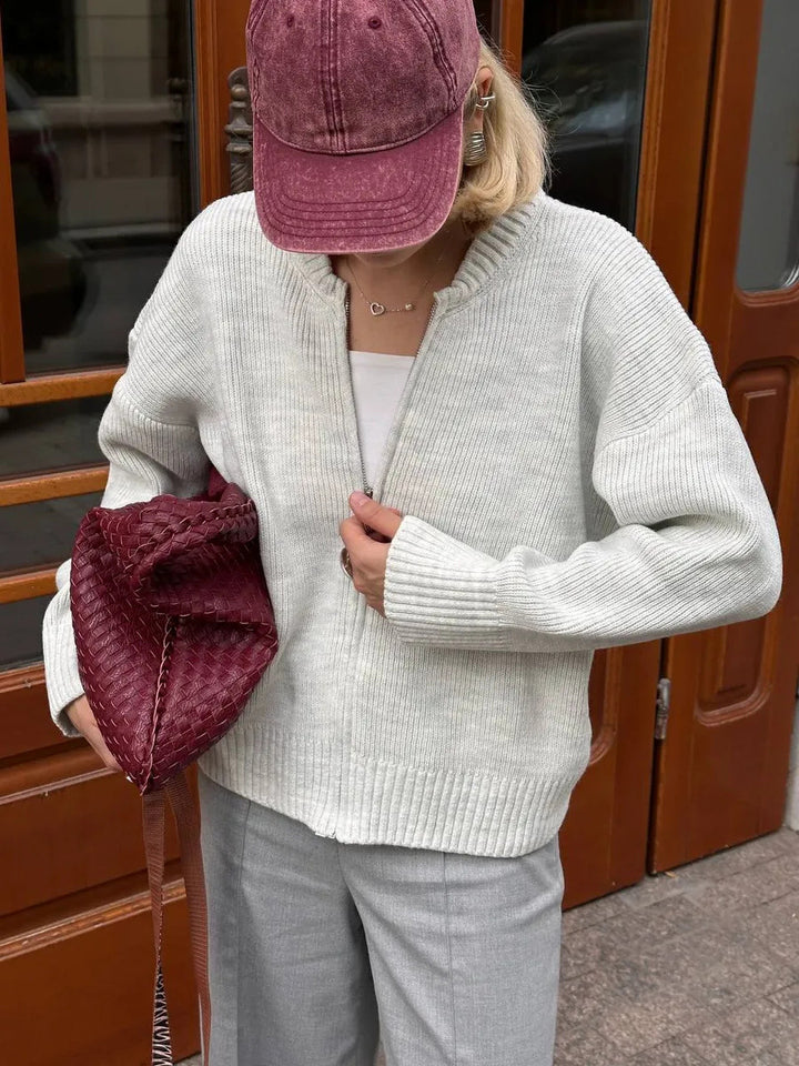 Kvinders afslappede strikket sweater med lynlås Stilla