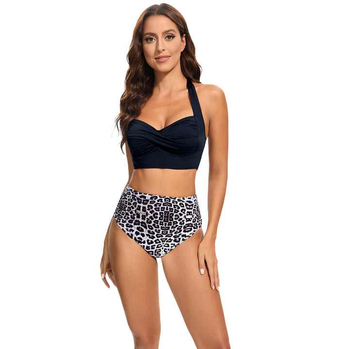 Damer Højtaljet Bikini-Sæt med polstret Top og Leoparddesign Skovae