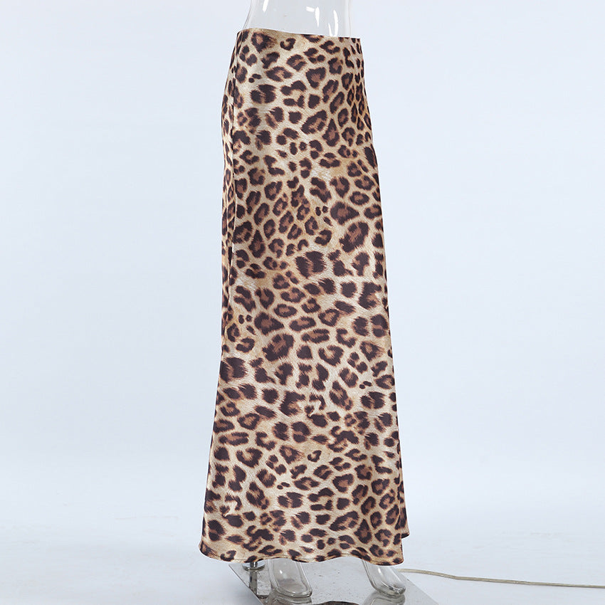 Dame Elegant Animal-Print Maxiskirt med højt split og kvalitetsstof Stilla