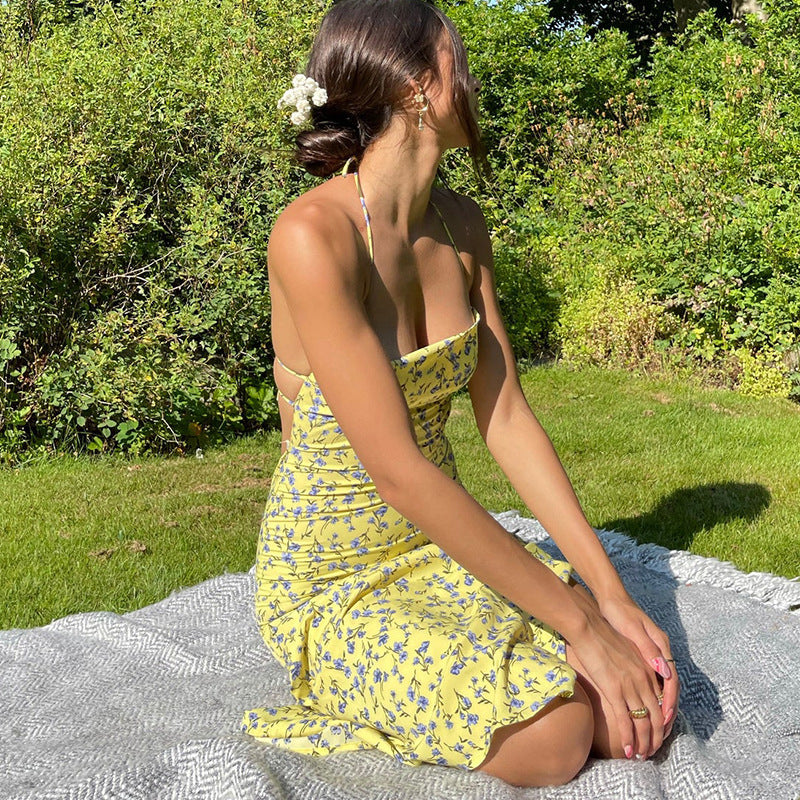 Dame Elegant Maxikjole med skulderfri stropper og floral design Stilla