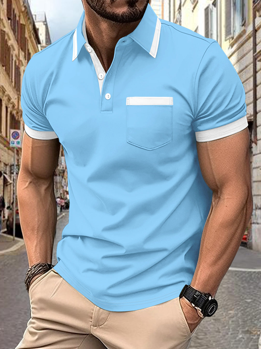Herrer moderne Polo-shirt med kontrastkrave Stilla