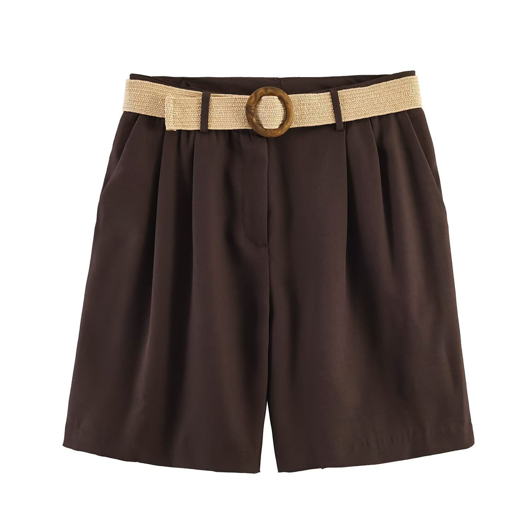 Dame elegante shorts med bred, flettet bælte Skovae