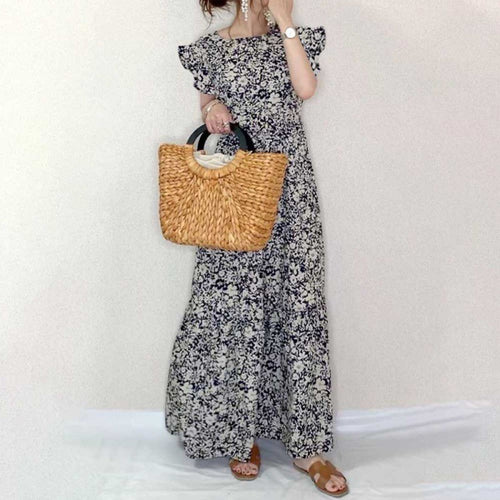 Dame Rynkede detaljer Floral Maxi Kjole Stilla
