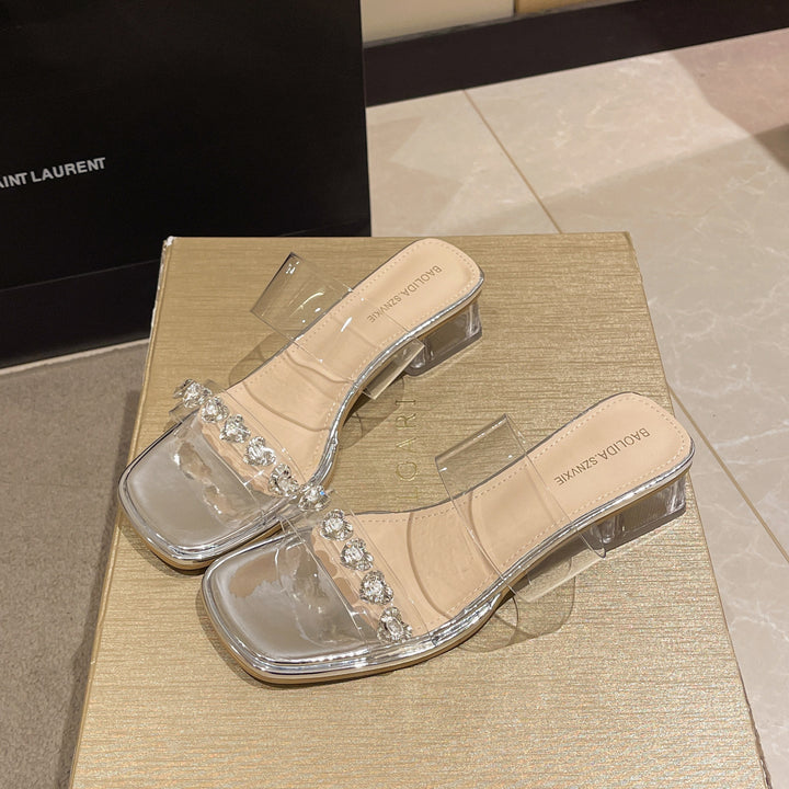 Dame elegante blokhæl sandaler med rhinsten-accenter Stilla