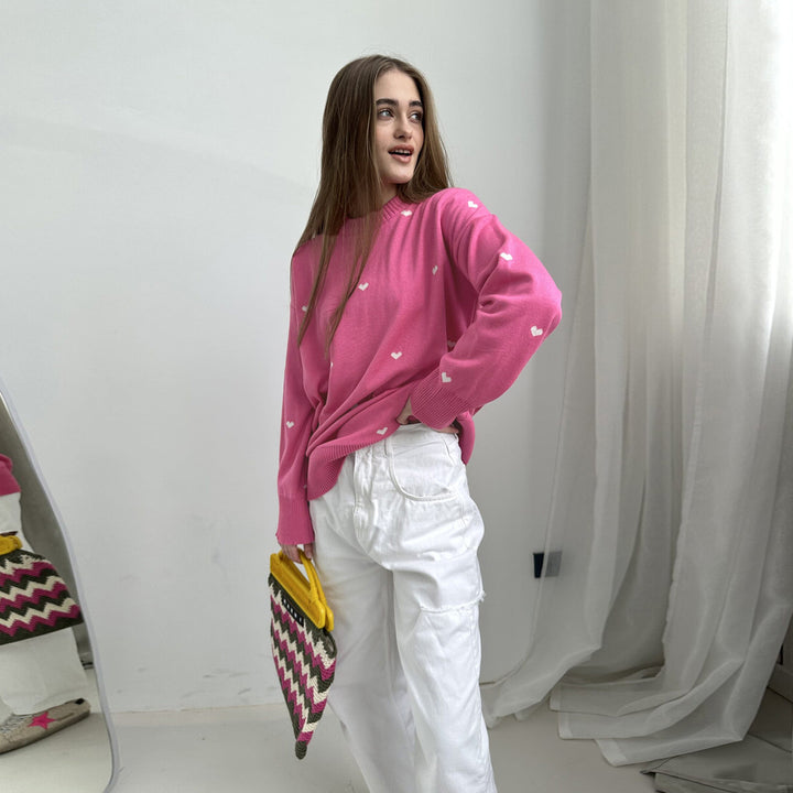 Kvindernes hyggelige oversized sweater med hjerte mønster Stilla