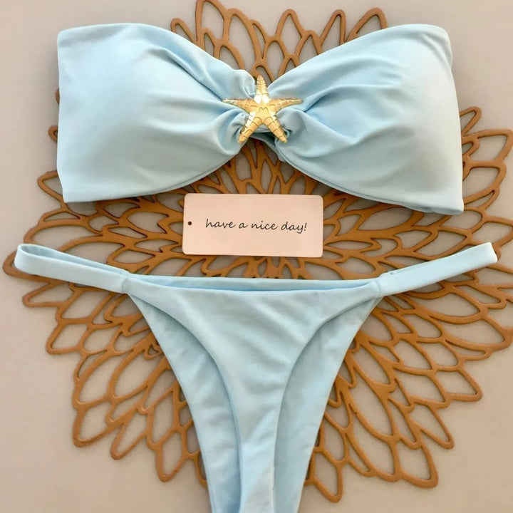 Dame Bandeau-Bikini-Sæt med dekorativt muslingedetalje Stilla