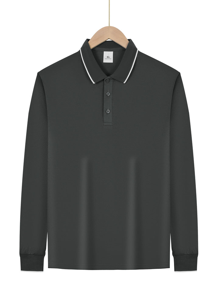 Herrer langærmet Piqué-polo-shirt med kontrastpaspol ved kraven og manchetter Skovae