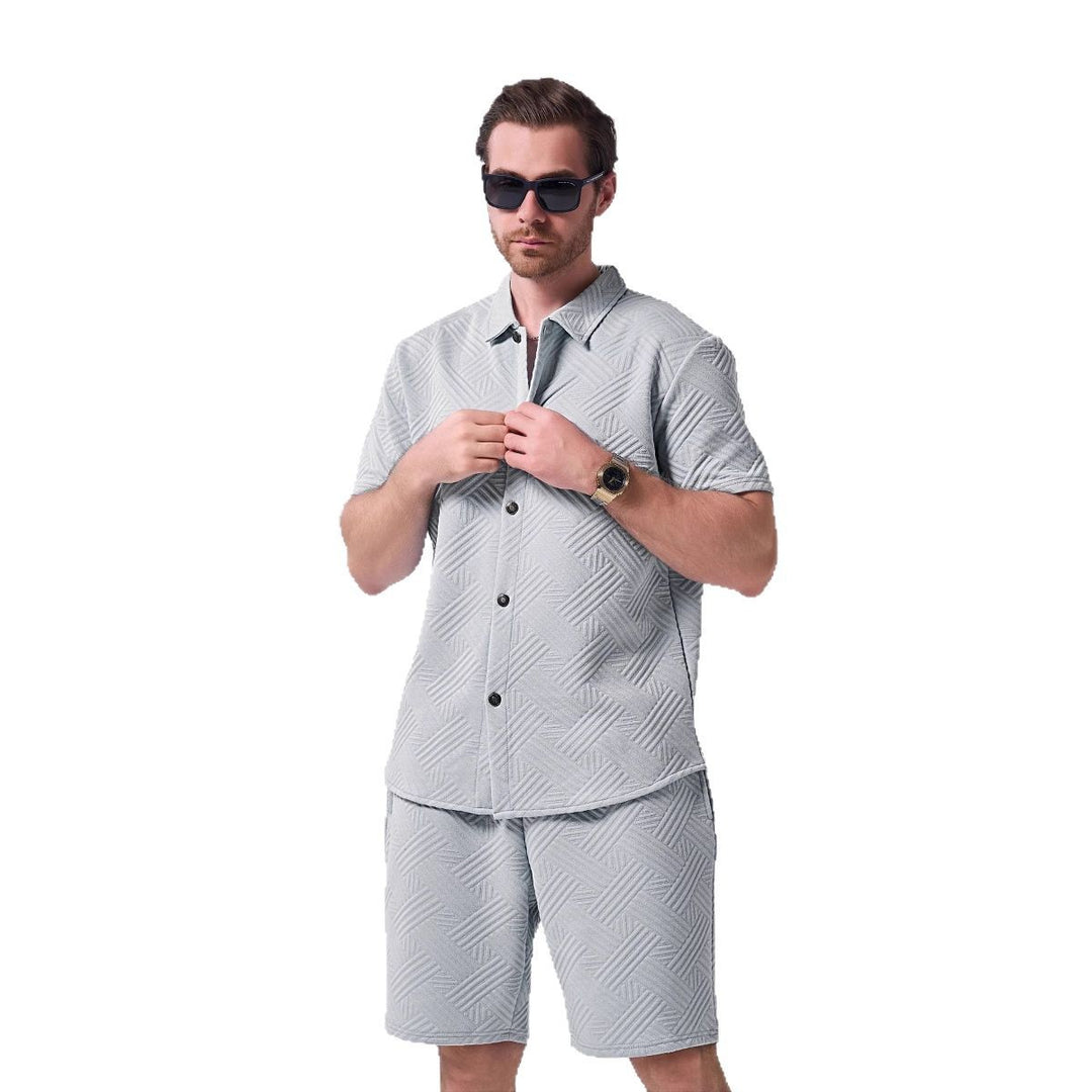Herrer kortærmet fritidsskjorte og shorts-sæt med struktureret design Stilla