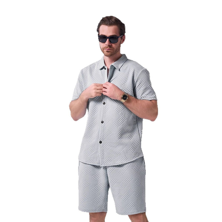 Herrer kortærmet fritidsskjorte og shorts-sæt med struktureret design Stilla