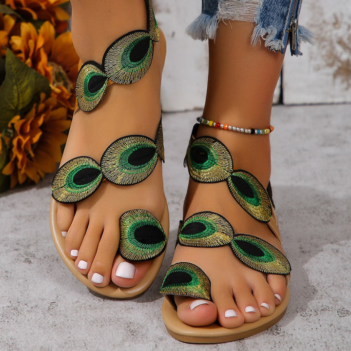 Dame Komfortable Sandaler med unikt Påfuglefjer-Design Stilla