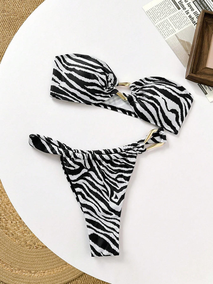 Dame Bandeau-bikini med dekorativ smykke detalje Skovae