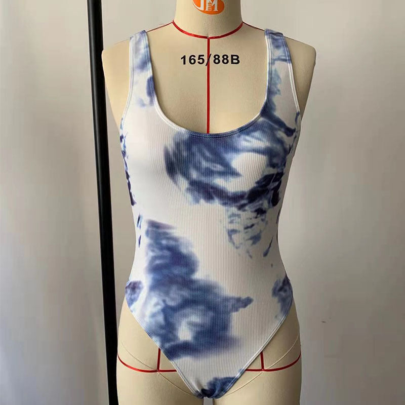 Dame Højskåret Badedragt med trendy Tie-Dye-design Skovae