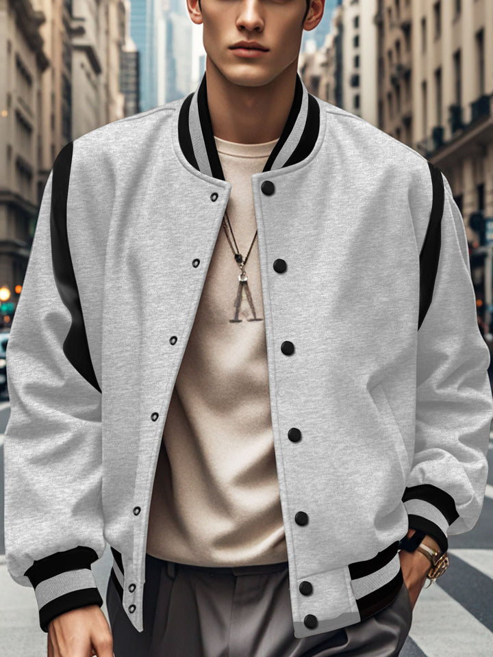 Herren nan let Collegejakke i Varsity-look med trykknaplukning, ribkant og kontrast-skulderstykke Skovae