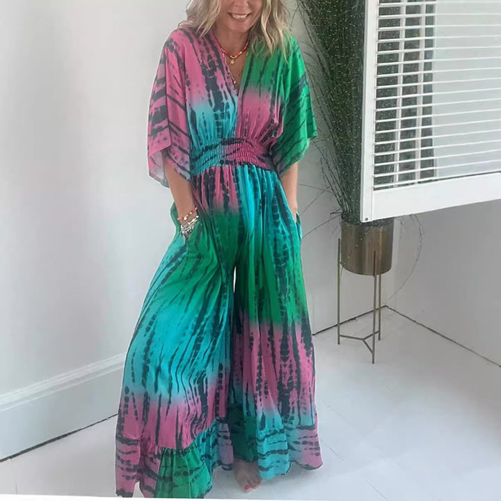 Dame Maxi-kjole i Boho-stil med elastisk taljeindsats og praktiske lommer Stilla