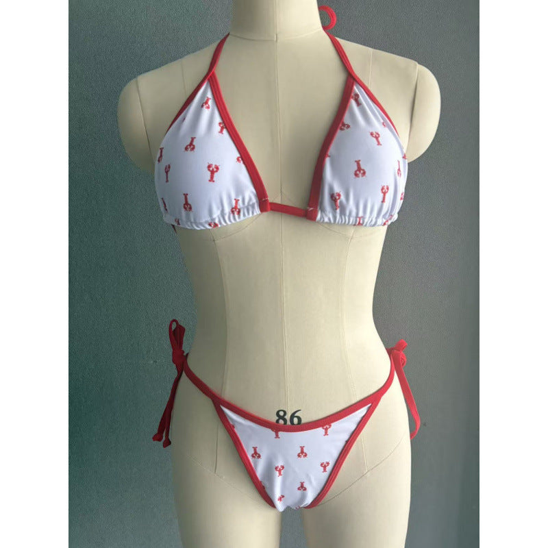 Dame Triangel-Bikini med legende hummerdesign og justerbare bånd Skovae