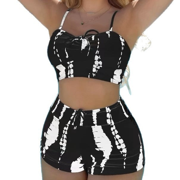 Dame Farverig Crop Top og Shorts Badedragt Stilla