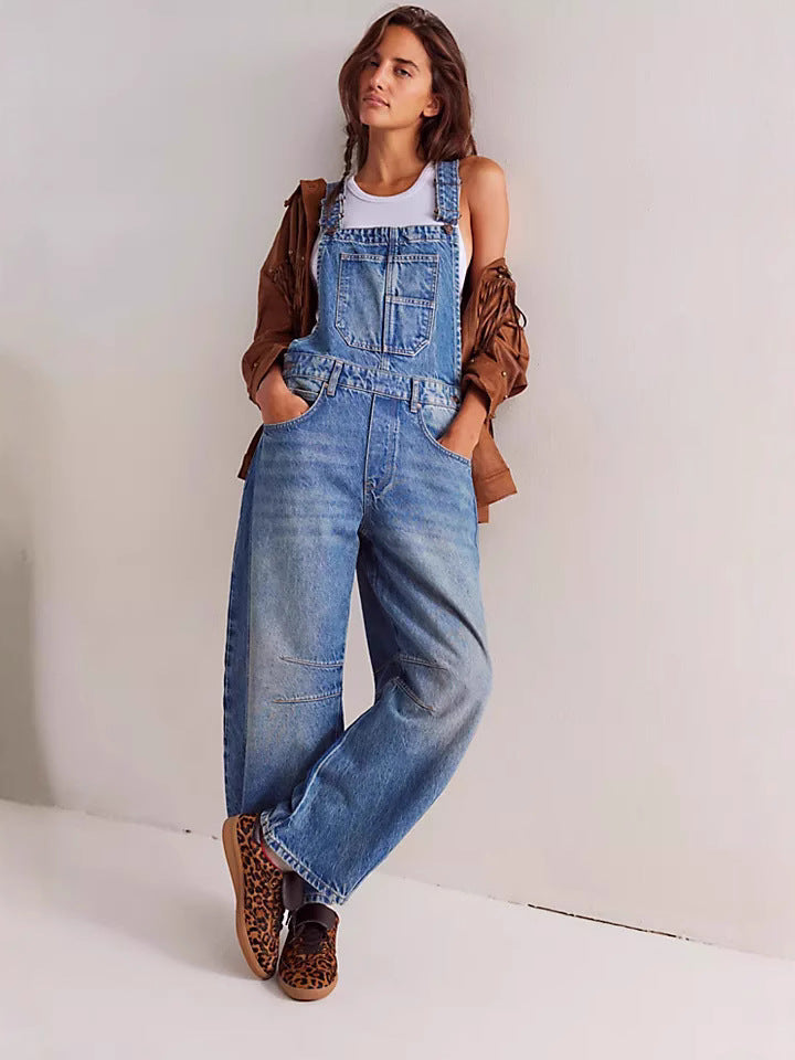 Dame Dungaree i Løs Oversized Stil med Praktiske Lommer og Mode Accenter Skovae