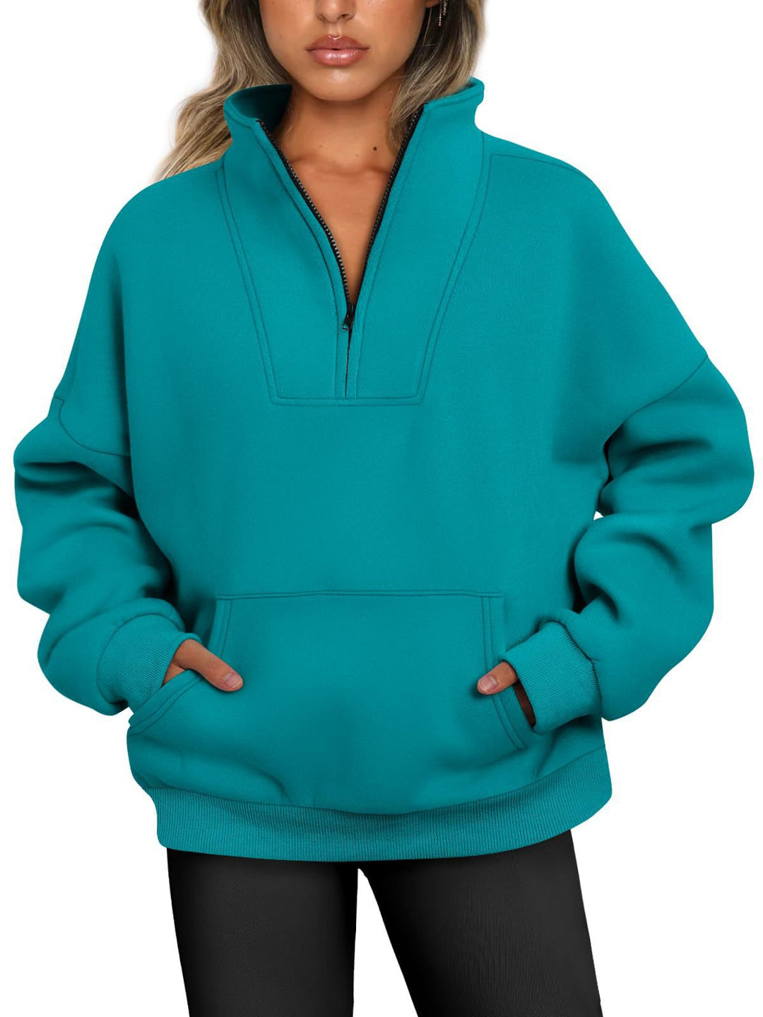 Dame hyggelig pullover med ståkrave og praktisk lynlås Stilla