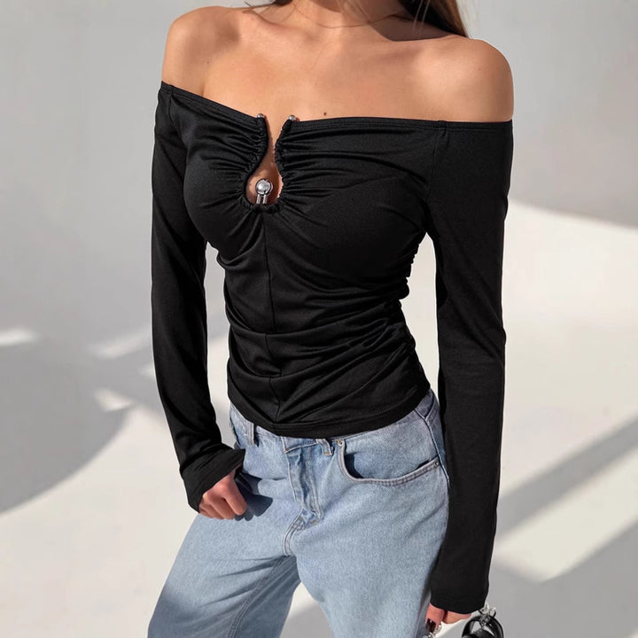 Dame Off-Shoulder Top med Rynke og Elegant Detalje Stilla