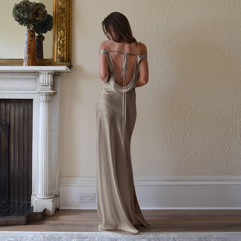 Dame Elegant Off-Shoulder Aftenkjole med dyb rygudskæring Stilla