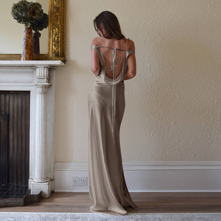 Dame Elegant Off-Shoulder Aftenkjole med dyb rygudskæring Stilla