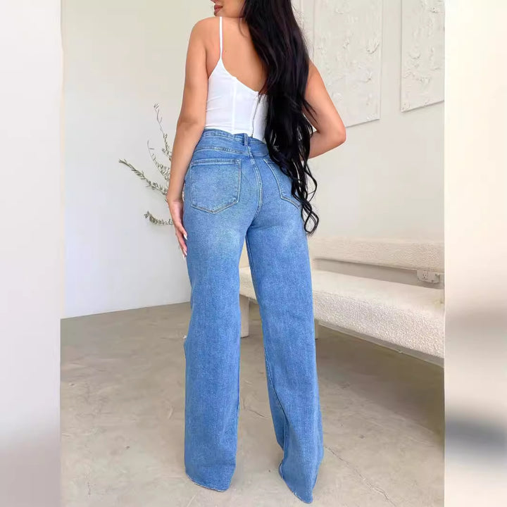 Kvinder Vintage Løse Jeans i Ødelagt-Stil med Høj Talje Stilla