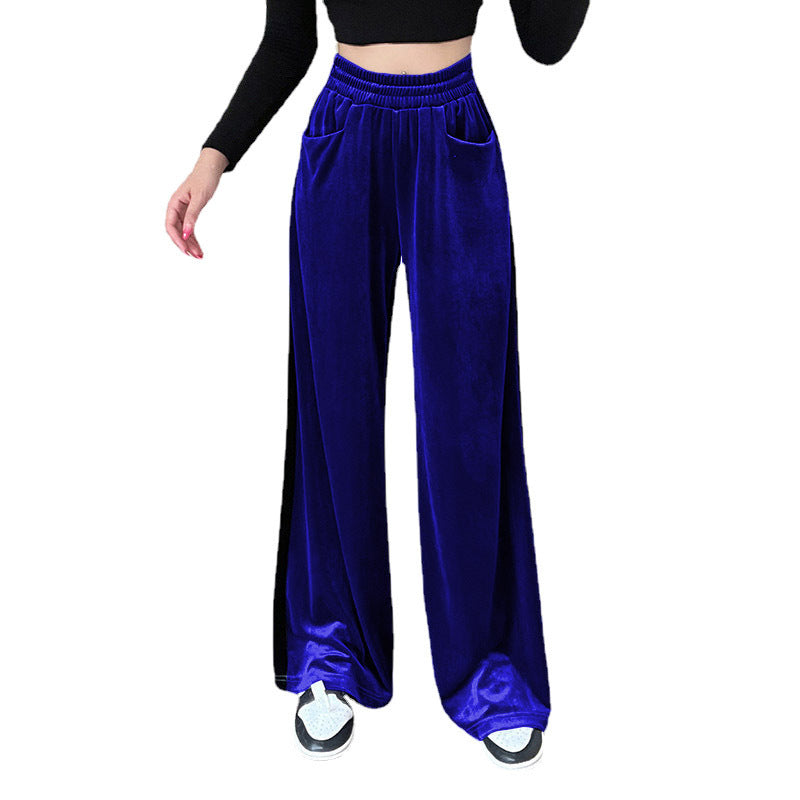Dame Elegant Wide-Leg-Bukser i Velvet med elastisk Talje Stilla