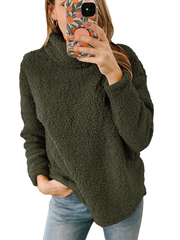 Kvinders hyggelige fleece sweater med høj krave og struktureret overflade Stilla