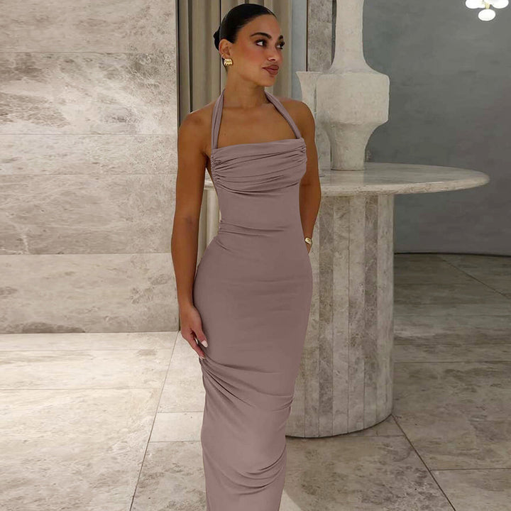 Dame strapless maxikjole med elegant drapering Skovae