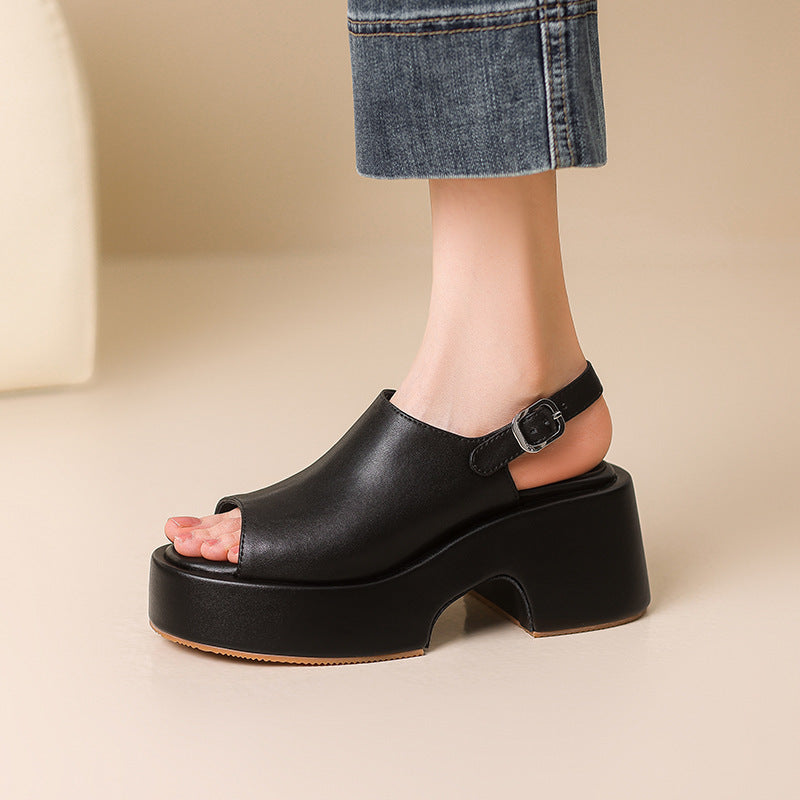 Femme Open-Toe Slingback Plattform Sandaler med Chunky Hæl Stilla