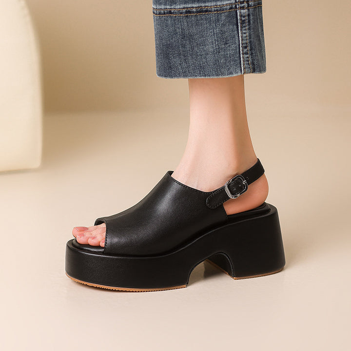 Femme Open-Toe Slingback Plattform Sandaler med Chunky Hæl Stilla