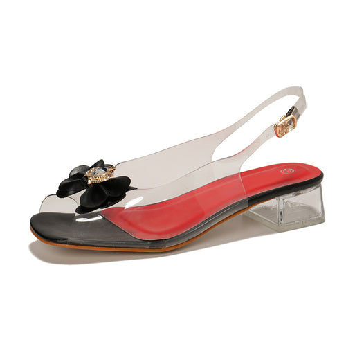 Dame Sling-Peeptoe Sandaler med blomsterdekorationer og gennemsigtig design Stilla