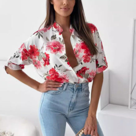 Dame blomster mønster oversized knap-top Stilla