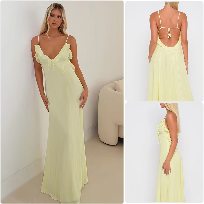 Dame elegante maxi kjoler med dekoration af flæser og tilpasseligt design