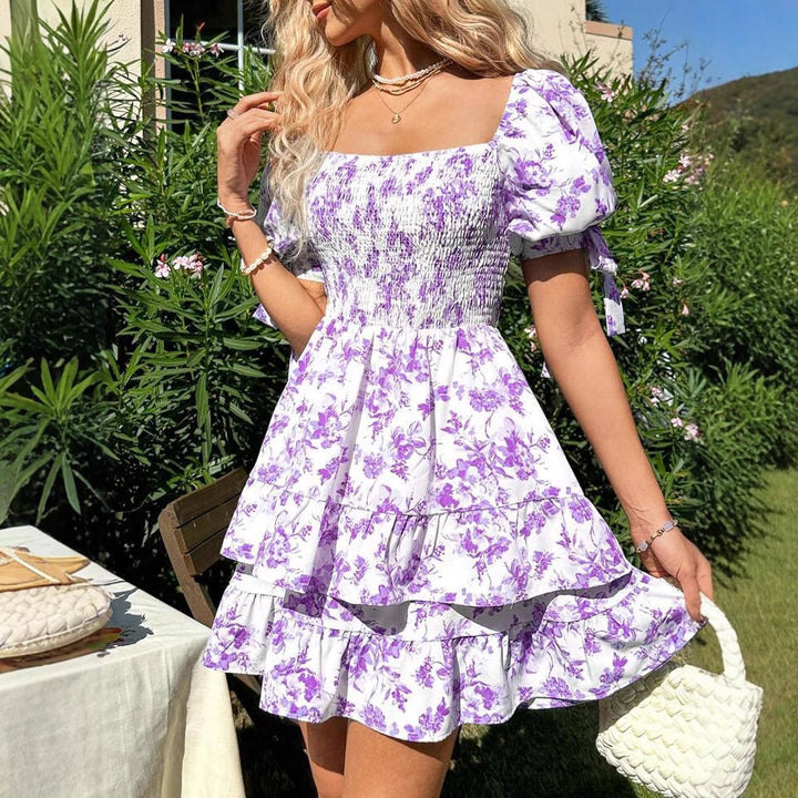 Dame blomsterprint rynket mini kjole Stilla