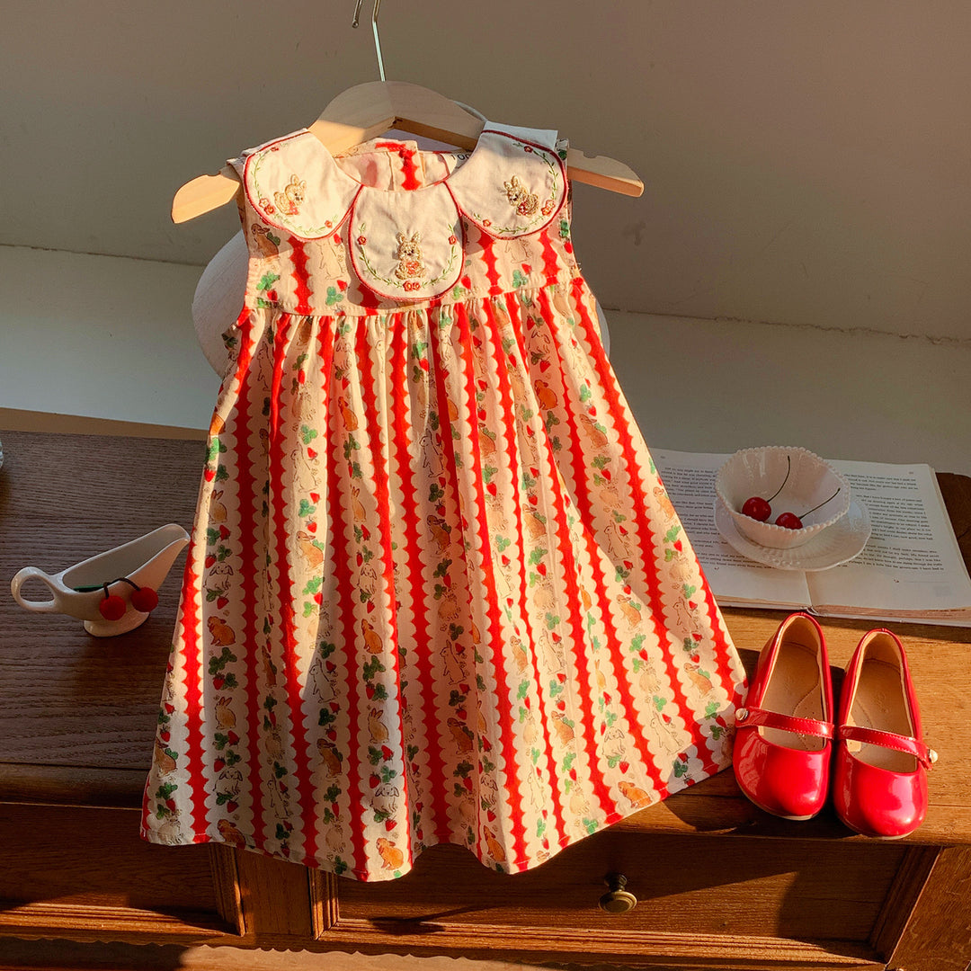 Pige vintage-inspireret blomster A-linie kjole med broderet krave Stilla