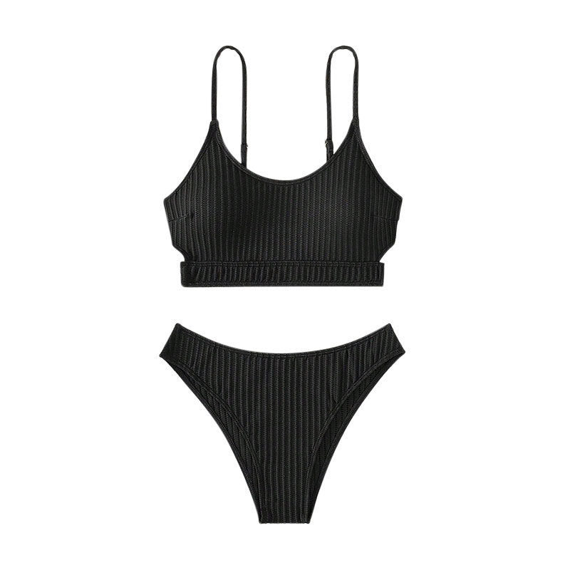 Dame triangel-bikini med brede stropper og elegant ribbede design Skovae