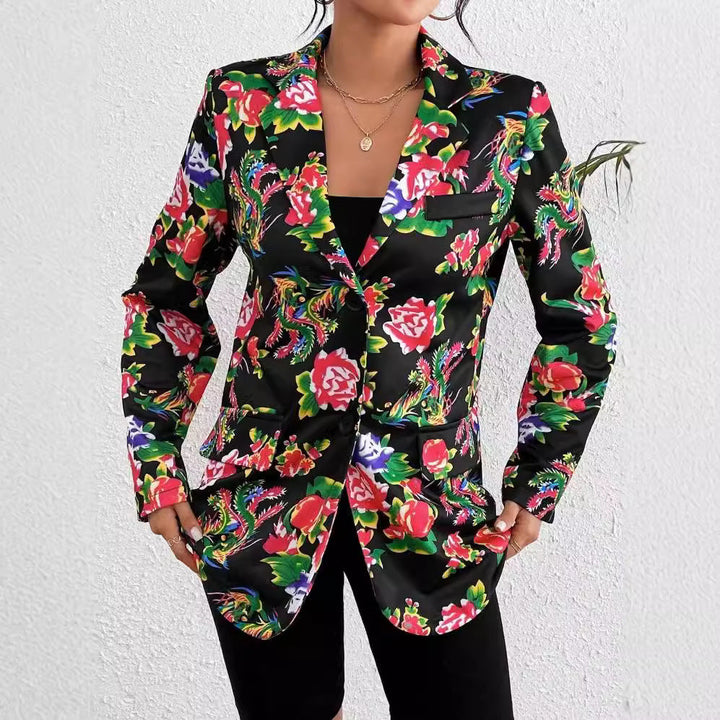Stilla | Blazer Slim Fit Skræddersyet Snit Blomster Mønster Blød Glansfuld Stof