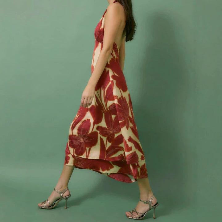 Damer Halter Neck Floral Midi Kjole Stilla