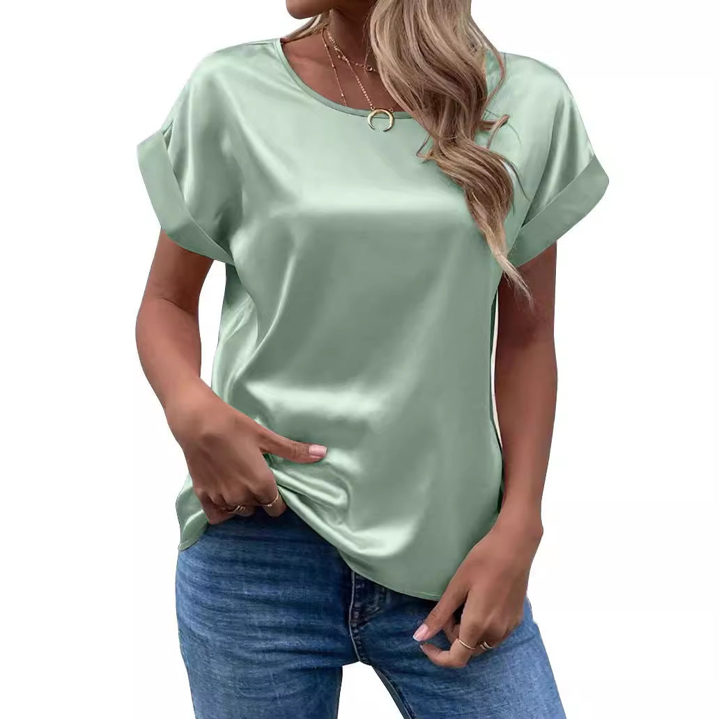 Dame Silke Satin Rund hals udskæring Top Stilla