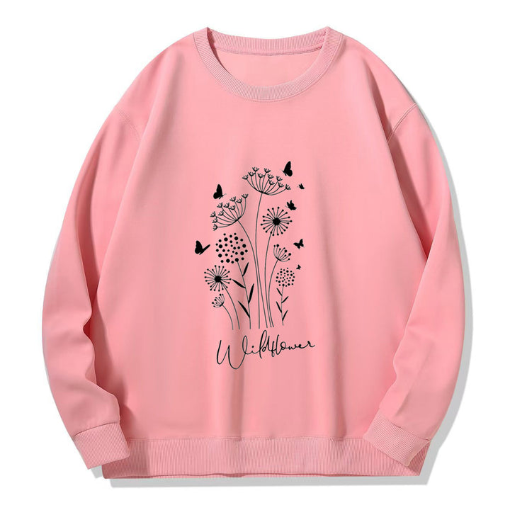 Kvinders sweatshirt med blomster vildblomst tryk og hyggelig indvendig foer Stilla