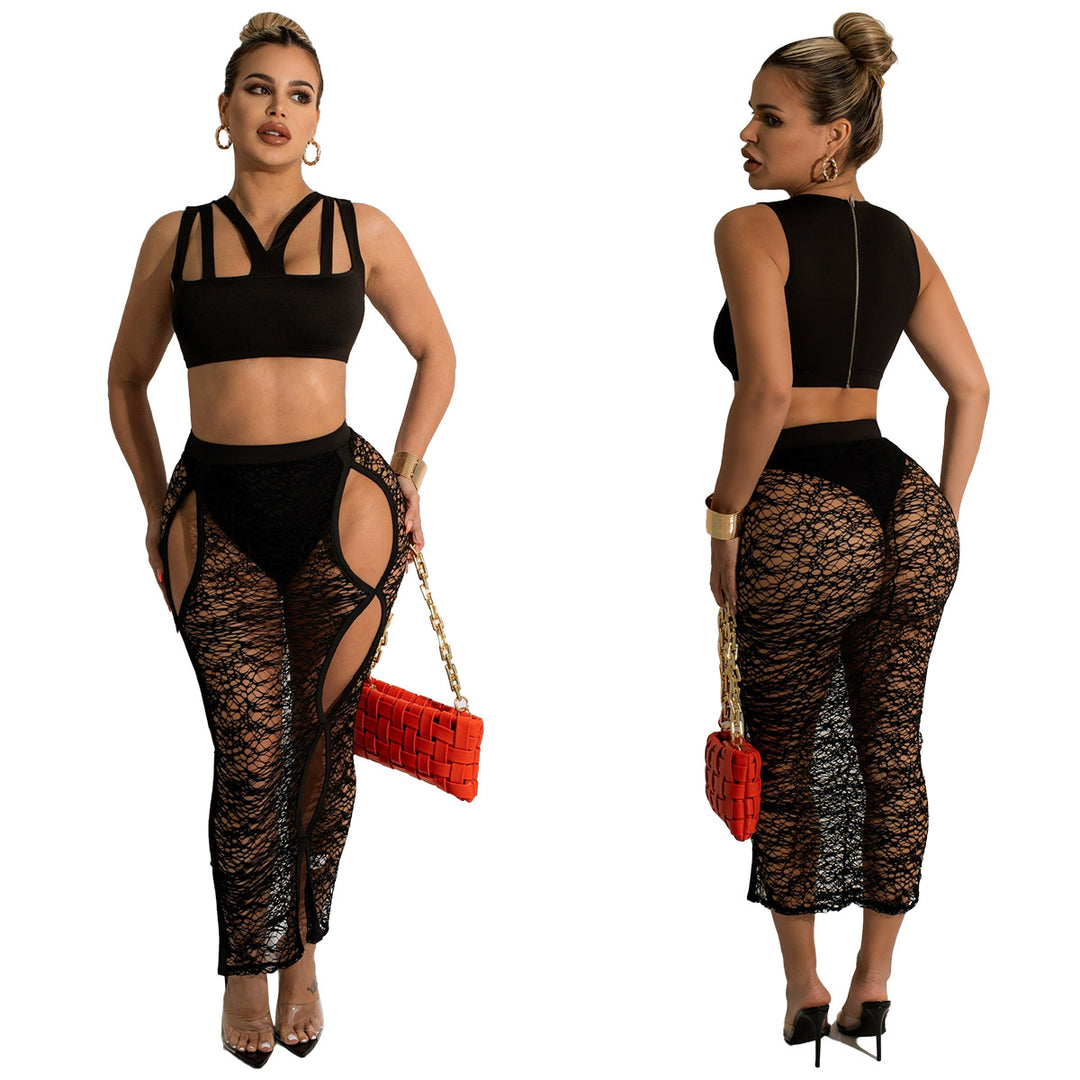 Dame sæt bestående af crop top og tætsiddende spidssub med cut-out-detaljer Stilla