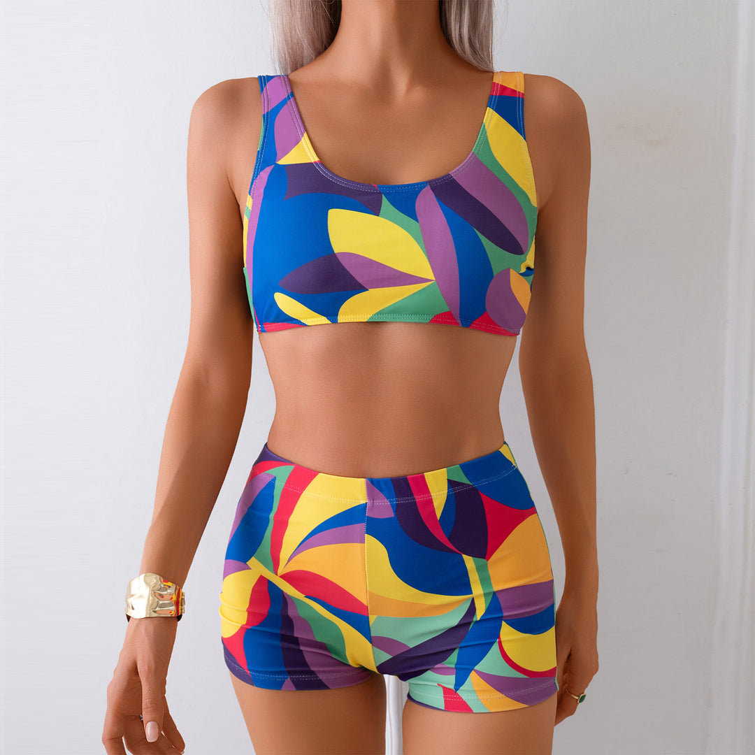 Dame Sporty Bikini-sæt med høj talje og trendy blomsterdesign Stilla