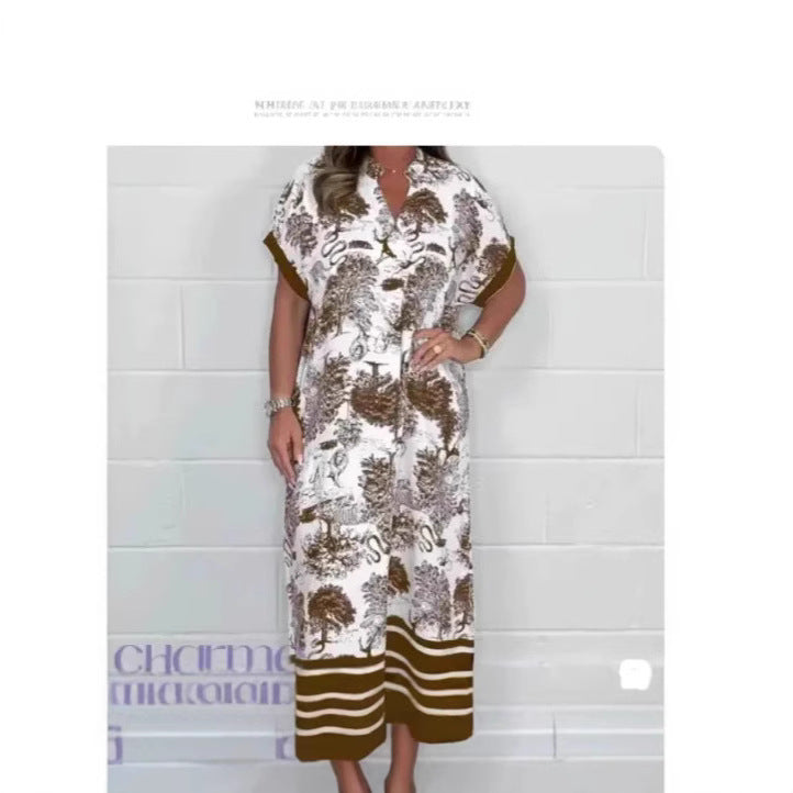 Stilla | Printed-Dress Sommer Trykt Løs Kortærmet Kjole