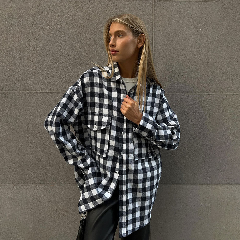 Femme Oversized Ternet Flannel Skjorte Stilla