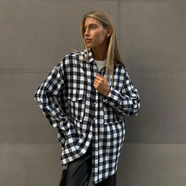 Femme Oversized Ternet Flannel Skjorte Stilla